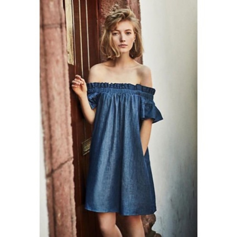 Anthropologie Chambray Off-Shoulder Dress - Picture 6 of 6